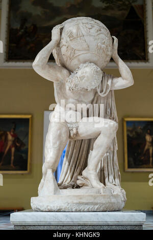 Naples. Italy. Atlas Farnese sculpture, 2nd century A.D. Museo Archeologico Nazionale di Napoli. Naples National Archaeological Museum. Stock Photo