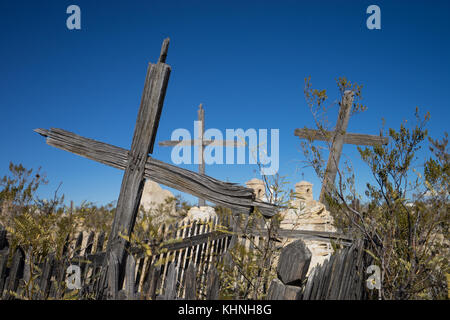 wooden cracked crosses in abandoned cemetery in terlingua ghost town texas usa Stock Photo