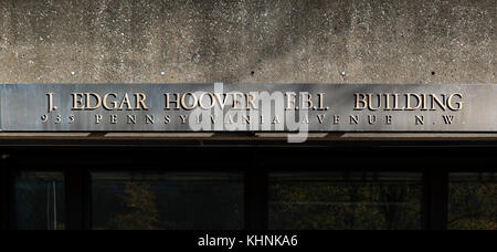 Entrance to the J Edgar Hoover Building, Headquarters of the FBI, Pennsylvania Avenue, Washington DC, USA Stock Photo