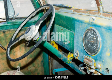 vintage automobile dashboard closeup details Stock Photo