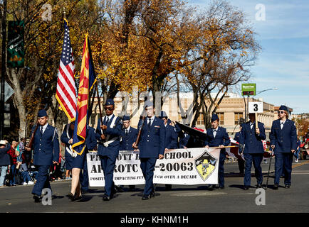 Prescott, Arizona, USA - November 11, 2017: Prescott High School Air Force ROTC in the Veterans Day parade on S. Cortez St. Stock Photo