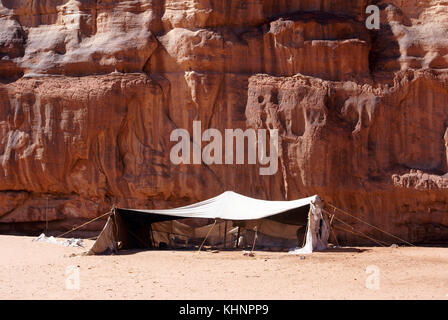 Big white tent in desert Wadi Rum, Jordan Stock Photo