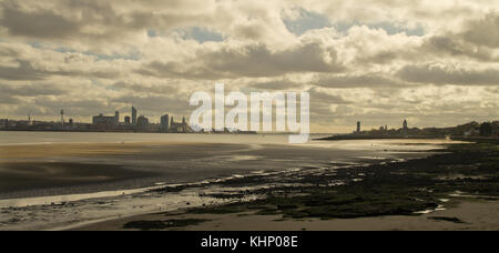 Liverpool waterfront and Wallasey from New Brighton Stock Photo