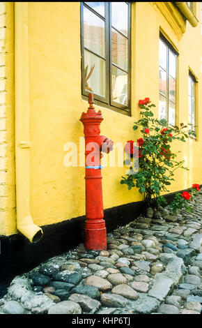 Part of colourful house in the cobbled streets of Ebeltoft, Jutland, Denmark. Stock Photo