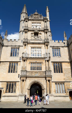 UK, Oxford, Bodleian Library 'Tower of the Five Orders' from Old Schools Quadrangle. Stock Photo