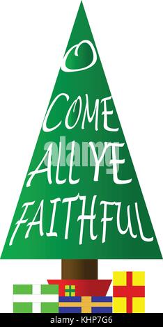 O Come All Ye Faithful - Christmas Carol etched into a graphic Christmas Tree Stock Vector
