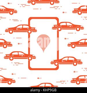 Taxi pattern with taxi mobile app. Design for announcement, advertisement, banner or print. Stock Vector