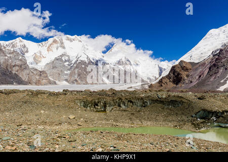 Pabeda-Khan Tengry glacier massif, View from Base Camp, Central Tian Shan Mountain Range, Border of Kyrgyzstan and China, Kyrgyzstan, Asia Stock Photo