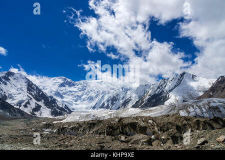 Pabeda-Khan Tengry glacier massif, View from Base Camp, Central Tian Shan Mountain Range, Border of Kyrgyzstan and China, Kyrgyzstan, Asia Stock Photo