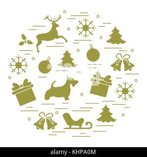 Different new year and christmas symbols. Winter elements. Design for postcard, banner and print. Stock Vector