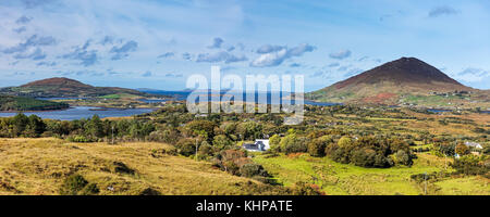 Beautiful view from the Lower Diamond Hill Walk in Connemara National Park, Letterfrack, Co. Galway, Ireland Stock Photo