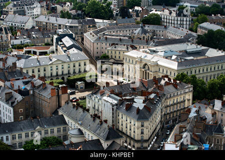 Aerial view of Nantes downtown from the terrace of the Bretagne tower, Loire Atlantique, France. Stock Photo