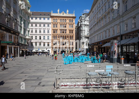 Graben street in city of Vienna, Austria, famous pedestrianized shopping street in the city centre, first district Stock Photo