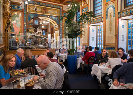 La Cigale Brasserie, interior decorated with Art Nouveau Style, Nantes, Loire Atlantique, France. Stock Photo