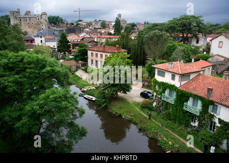 Clisson village with the castle in the Sevre Nantaise river, Nantes, Loire Atlantique, France. Stock Photo