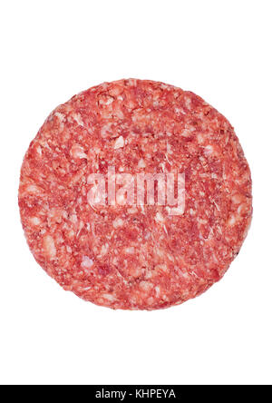 Raw fresh large beef burger isolated on white background Stock Photo