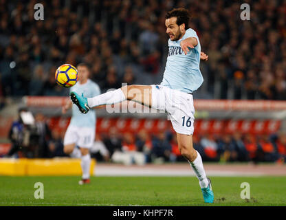 Rome, Italy. 18th Nov, 2017. Lazio s Marco Parolo controls the ball during the Serie A soccer match between Roma and Lazio at the Olympic stadium. Credit: Riccardo De Luca/Pacific Press/Alamy Live News Stock Photo