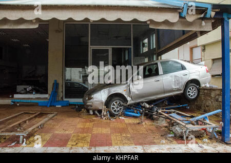 Mandra, Greece. 18th Nov, 2017. A flash flood in near the city of Mandra resulted in 17 confirmed deaths and many more injured. The floods came after a slow moving storm brought torrential rain overnight, 14 to 15 November. Roads, homes and businesses have been damaged. Credit: George Panagakis/Pacific Press/Alamy Live News Stock Photo