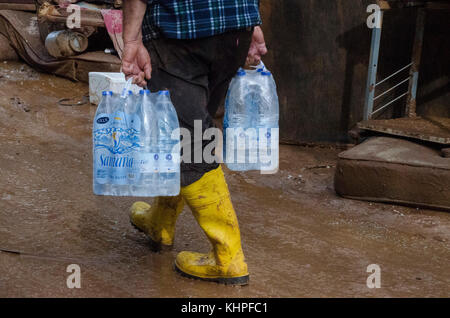 Mandra, Greece. 18th Nov, 2017. A flash flood in near the city of Mandra resulted in 17 confirmed deaths and many more injured. The floods came after a slow moving storm brought torrential rain overnight, 14 to 15 November. Roads, homes and businesses have been damaged. Credit: George Panagakis/Pacific Press/Alamy Live News Stock Photo