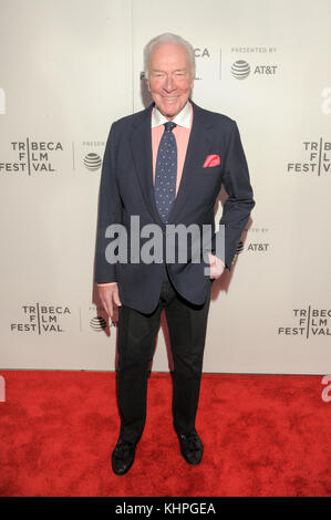 NEW YORK, NY - APRIL 26: Actor Christopher Plummer attends the 'The Exception' Premiere - 2017 Tribeca Film Festival at the BMCC Tribeca PAC on April 26, 2017 in NYC. Stock Photo