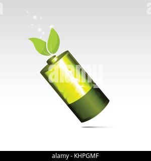 Eco energy, Battery with green leaf Stock Vector