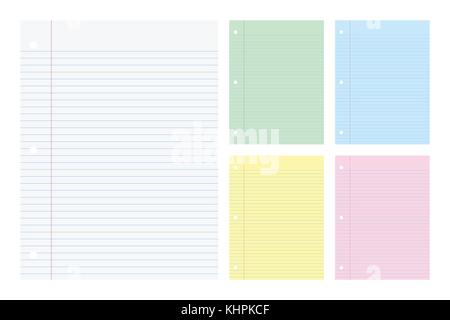 Vector illustration of filler Papers college ruled in white and differnts colors Stock Vector