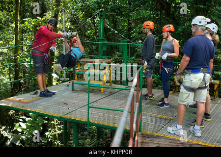 Zipe line canopy in Arenal Costa Rica Central America. Stock Photo