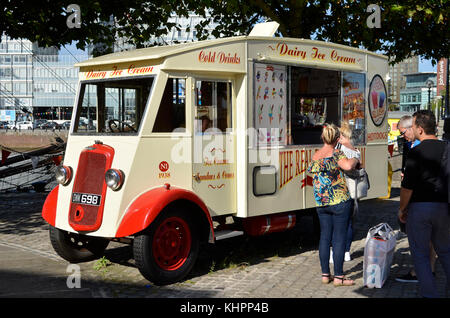 Commer N1 vintage 1938 ice cream van, Albert Dock, Liverpool, UK. Stock Photo