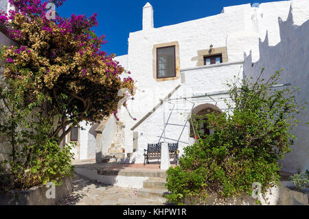 Traditional  architecture in the chora of Patmos island, Dodecanese, Greece Stock Photo