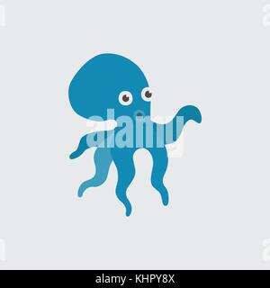 Funny cartoon octopus on white background Stock Vector