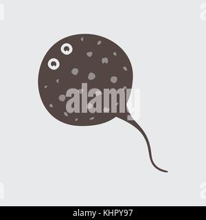 Funny cartoon stingray on white background Stock Vector