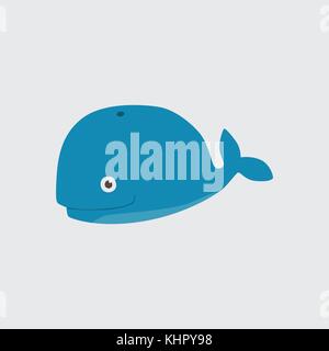 Funny cartoon whale on white background Stock Vector