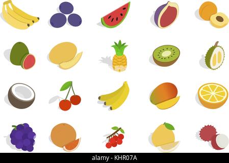Fruits icon set, isometric style Stock Vector