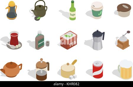 Drinks icon set, isometric style Stock Vector