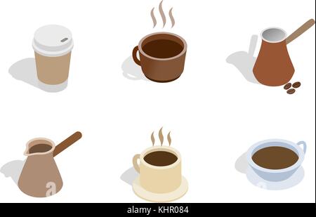 Coffee icon set, isometric style Stock Vector