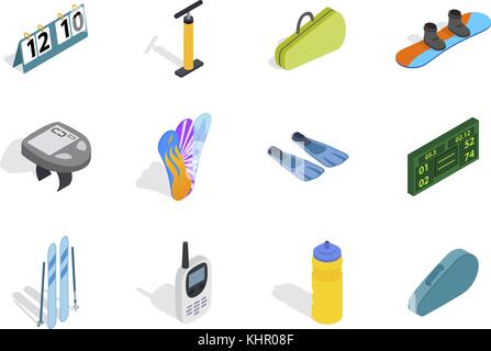 Sport equipment icon set, isometric style Stock Vector