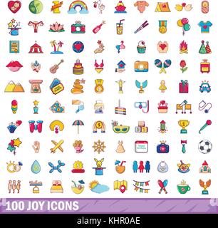 100 joy icons set, cartoon style  Stock Vector