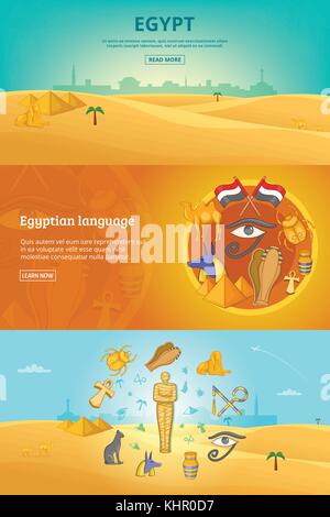 Horizontal banners of egypt landscape. Vector pictures set in cartoon ...