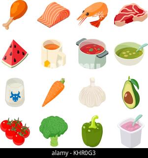 Food icons set, isometric style Stock Vector