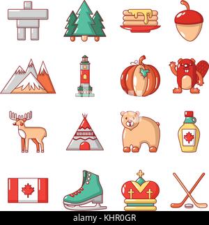 Canada travel icons set, cartoon style Stock Vector
