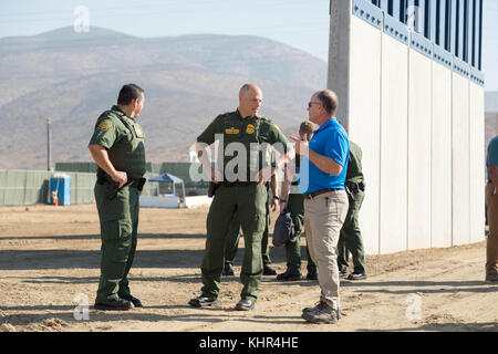 U.S. Customs and Border Protection Acting Deputy Commissioner Ronald Vitiello visits prototypes of the U.S.-Mexico border wall at the Border Wall Construction Site near the Otay Mesa Port of Entry October 26, 2017 near San Diego, California.  (photo by Mani Albrecht via Planetpix) Stock Photo