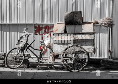 Zhangye,China - October 20,2017: Street cleaning service is responsible for cleaning the streets of the neighborhoods on October 20, China. Stock Photo