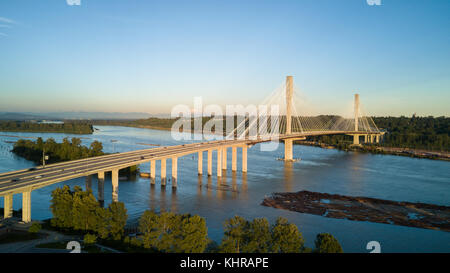 Aerial view of Port Mann Bridge along Trans-Canada Hwy. Taken in Vancouver, BC, Canada. Stock Photo
