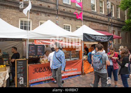 Food stalls at The Rocks Saturday markets in Sydney city centre,New South Wales,Australia Stock Photo