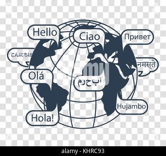 concept of communication in different languages in the form of earth and greetings. Icon, silhouette in the linear style Stock Vector