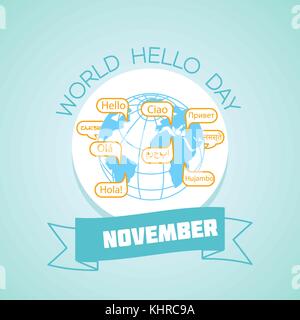 Calendar for each day on november 21. Greeting card. Holiday -   World Hello Day. Icon in the linear style Stock Vector