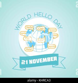 Calendar for each day on november 21. Greeting card. Holiday -   World Hello Day. Icon in the linear style Stock Vector