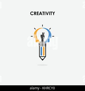 Creative light bulb and Success concept.Pencils and Human heads vector logo design.Creativity and Brainstorming.Teamwork and Partnership concept.Busin Stock Vector