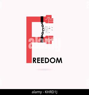 Human hands and broken chain with the bird symbols. Independence and Freedom concept.Vector illustration Stock Vector