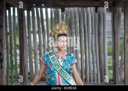 Michelle Victoria Alriani, 20, Miss Earth Indonesia 2017 pose for camera as a special guest during Wakatobi Wave Festival in Wanci, Wangi-Wangi. Stock Photo